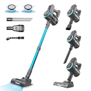 Aspirateur Balai sans Fil N300, 25KPa & 2 Vitesses, Aspirateur sans fil 175W, Aspirateur Léger, 50Min Autonomie, 6 en 1 Aspirateur Balai sans Sac pour Les Poils d'animaux, Tapis, Canapé, Voiture