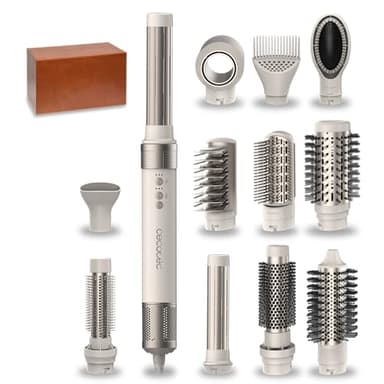 Cecotec Brosse à Air Bamba Cermiccare 12In1 Airglam Champagne. 1400W, 12In1: Moulent, bouclent, peignent, sèchent et éliminent l'effet de frisottis. 3 vitesses, 3 températures, céramique