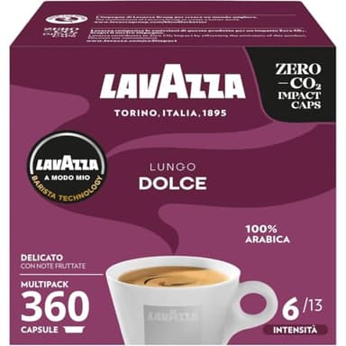 Lavazza, 360 Capsules, A Modo Mio Lungo Dolce, 10 Paquet de 36 Capsules de Café, 100% Arabica, Intensité 6/13, Torréfaction douce et légère