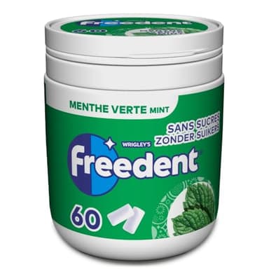 FREEDENT - Chewing-gum Menthe Verte sans sucres - Boîte de 60 dragées - 84g