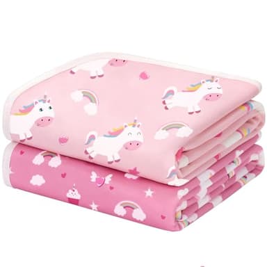 Yukkidds Alèse Protège Matelas Lavable 90x75 cm Lot de 2 Couvre-Matelas Imperméable Bébé & Enfant-Absorbant, Respirant, Anti-Fuite pour Lit, Incontinence, Sueur et Liquides Licorne Rose
