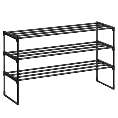 SONGMICS Étagère à Chaussures 3 Niveaux, Porte-chaussures en Métal, à l’Endroit ou à l’Envers, pour 16-20 Paires, Empilable, pour Couloir, 30 x 92 x 55 cm, Noir LSA303B02