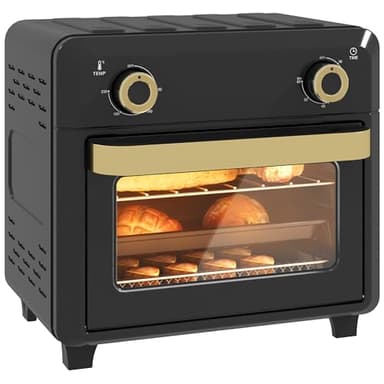 HOMCOM Mini-four à chaleur tournante, 10L friteuse à chaleur tournante, Petit four avec minuterie 60 min et éclairage intérieur, 80-230℃, 3 niveaux de chargement, accessoires résistant au