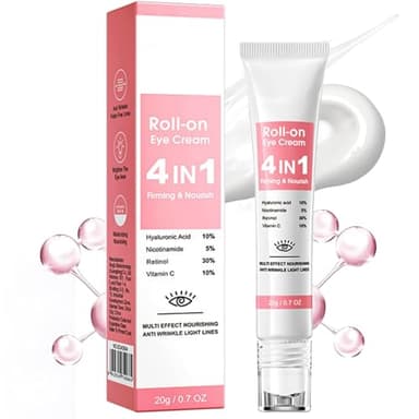 Crème contour des yeux anti-âge, crème contour des yeux avec 10 % d'acide hyaluronique, 5 % de nicotinamide, 30 % de rétinol, 10 % de vitamine C pour poches sous les yeux, ridules, cernes et rides