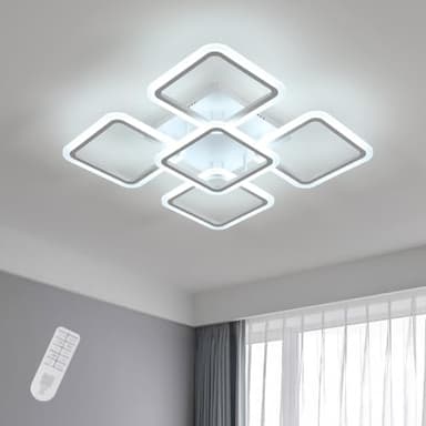 Comely Plafonnier LED Dimmable, Blanc 5 Carré 57W 6400LM Lampe de Plafond LED avec Télécommande 3000K-6500K, Luminaire Plafonnier Moderne pour Salon, Chambre, Salle à Manger