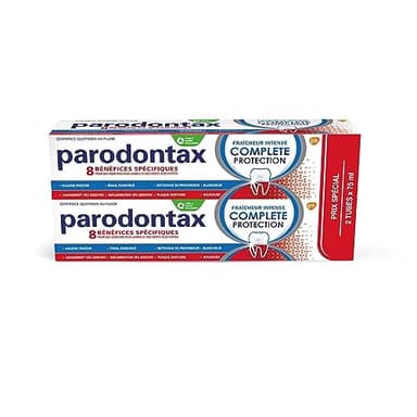 PARODONTAX - Dentifrice Complete Protection Fraîcheur Intense - Offre 8 Bénéfices Spécifiques pour des Gencives Saines & des Dents Fortes - Aide à Garder l'Haleine Fraiche - 2 x 75 ml