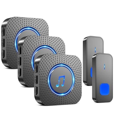 SURFOU Sonnette sans Fil, 400M Sonnette Longue Portée Exterieur Étanche Electronique, Kit de Carillon avec Récepteurs Enfichables pour la Maison, LED Bleu (3 noir récepteur + 2 noir émetteur)