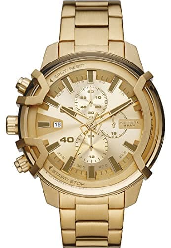 Diesel Montre pour homme Griffed, mouvement chronographe, boîtier en acier inoxydable doré de 48 mm avec bracelet en acier inoxydable, DZ4573
