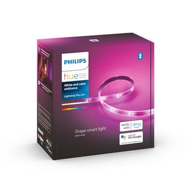 Philips Hue White & Color Ambiance Indoor LightStrips+ 2m, V4, base connectique, compatible Bluetooth, fonctionne avec Alexa, Google Assistant et Apple Homekit