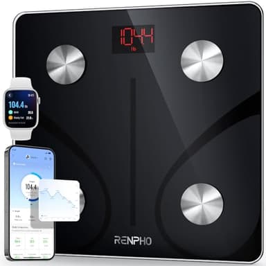Balance Pese Personne RENPHO, Pese Personnes en Verre Trempé, Bluetooth, Max. 180 kg, Balance Connectée avec 13 Données Corporelles, Elis 1