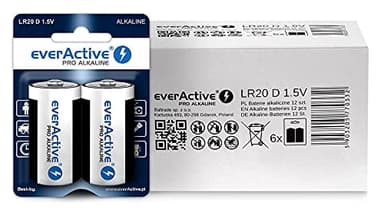 everActive Lot de 12 Piles D alcalines Pro LR20 R20 1,5 V, Haute Performance, durée de Vie de 10 Ans, 6 Cartes Blister