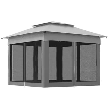Outsunny Tonnelle Barnum de Jardin Pop-up Pliant, 3 x 3 m, Métal Polyester, imperméabilisé Anti UV, moustiquaires + Sac de Transport, Gris