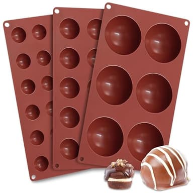 Leyrens 3 Pièces Moule Silicone Patisserie Demi Sphere, Silicone Outil de Cuisson, Réutilisable moules à chocolat chaud, 6/15/24 Cavités, pour Mousse en Dôme, Pudding, Gâteaux, Boules de Glace