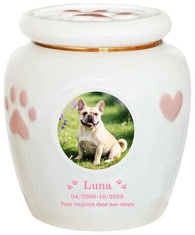 Urne personnalisée pour animaux de compagnie, urne à cendres de chien, urne pour chat, boîte à souvenirs en céramique, personnalisation faite à la main (Cendres de taille moyenne ≤20 kg (pas d’os))