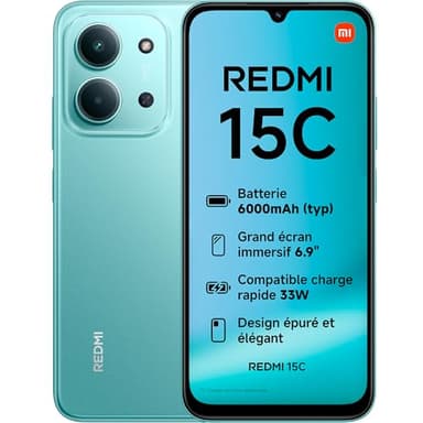 XIAOMI Redmi 15C, Smartphone 4+128Go, écran 6,9 Pouces 120Hz, Design 7,99 mm, MediaTek Helio G81-Ultra, Batterie 6000 mAh, Vert, Chargeur Non Inclus (Version Française + 2 Ans de Garantie)