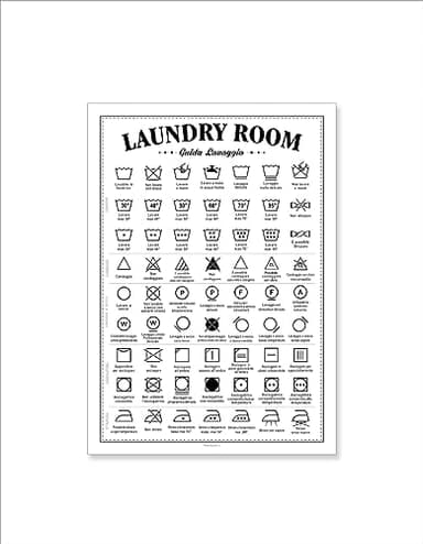 Guide de lavage pour "Laundry Room", mini affiche A4 instructions de lessive en italien, 63 symboles avec texte explicatif, pour salle à laver, lavage et traitements linge.