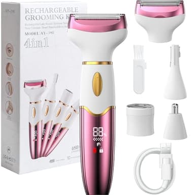 Koeutoze Rasoir électrique 4 en 1 pour femme avec affichage numérique, étanche IPX7, épilateur facial pour femme, rasoir intime pour le visage, les parties intimes, les aisselles, les jambes, recharge