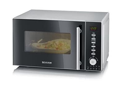 SEVERIN Four à micro-ondes 20 L, 1 350 W, Four micro-onde avec fonction gril et chaleur tournante, Micro-onde avec 10 niveaux de puissance, Minuteur 95 min, Plateau tournant, Noir/Inox, MW 7773