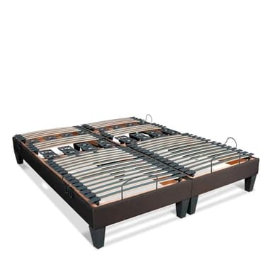 BELLECOUR Sommier Électrique 160x200 cm (2x80x200 cm) à Lattes et Plots avec tête, Buste & Pieds relevables et télécommande Filaire - Modèle Rochereau Fabriqué en Europe