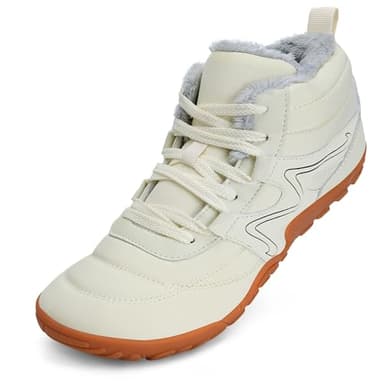Mabove Chaussures pieds nus Hommes Femmes Largeur Chaussures de trail Chaudement Doublées Chaussures d'hiver Bottes de neige (Blanc laiteux,41 UE)