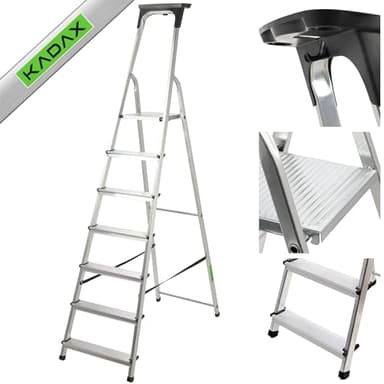 KADAX Échelle en Aluminium avec Une Capacité de Charge de 125 kg, Escabeau avec Conception Robuste pour Travaux Domestiques et Professionnels (7 Marches)