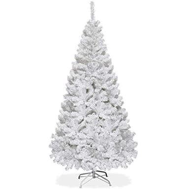 DREAMADE Sapin de Noël Artificiel 150CM/180CM/210CM/240CM, Pieds en Fer et Feuilles en PVC, 350/650/950/1138 Branches Décoration pour Maison Noël Blanc (150cm)