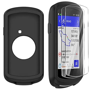 Moorovgi Coque de Protection Silicone +2 Pièces Verre Trempé Compatible avec Garmin Edge 1040,Film de Protection écran Protecteur GPS Accessoire Compteur Vélo pour Garmin Edge 1040 (Noir)