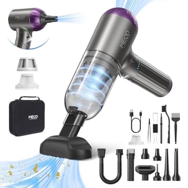 MECO ELEVERDE 4 en 1 Aspirateur Voiture Puissant sans Fil, 18KPA Mini Aspirateur à Main Souffleur Air Comprimé avec Moteur sans Balai et Lumières LED pour Voiture, Maison, PC Bureau (Violet)