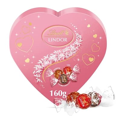 Lindt - Boîte Coeur LINDOR - Chocolat au Lait, Noisettes et Double Chocolat- Coeur fondant, 160g