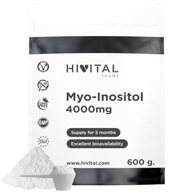 Myo Inositol 4000 mg. Paquet de 600 g. pour 5 mois de traitement. Régulateur hormonal 100% Végétalien. Myo-Inositol pour aider avec le SOPK ou le SOPK. Fabriqué en Europe par HIVITAL