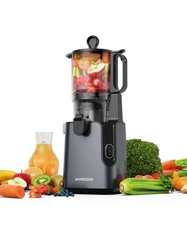 Amzcoo Slow Juicer, extracteur de jus de 130 mm et récipient à jus de 1,8 l, presse à froid pour légumes et fruits entiers, facile à installer et à nettoyer, sans BPA