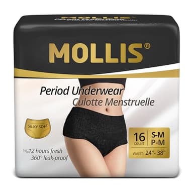 MOLLIS Culottes Menstruelles Jetables Règles Femme Postpartum Maternité Sous-vêtements Anti-Fuites Flux Abondant Noir Taille S/M 16 Unités