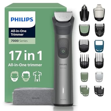 Philips Multigroom série 7000 Tondeuse tout-en-un 17 accessoires – tondeuse pour barbe, cheveux et corps, lames en métal auto-affûtées, 26 hauteurs de coupe (0,5-20 mm), modèle MG7961/15