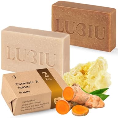 lubiu Coffret Savons (2x100g) - Savon au Soufre & Savon Curcuma Visage et Corps - Idéal pour Peaux Grasses et Acné - Femmes et Hommes - Turmeric Soap & Sulfur Soap - Savonnette