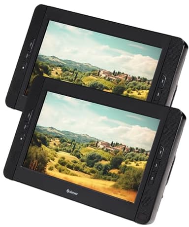 Denver Lecteur DVD Portable Voiture - 10'' - Deux écrans - Chargeur de Voiture - Carte SD et Port USB - Télécommande Incluse - MTW1098