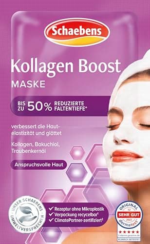 Schaebens Masque de collagène Boost - Soin intensif pour une peau plus lisse et plus jeune avec collagène, bakuchiol et huile de pépins de raisin pour les peaux exigeantes - 2 applications