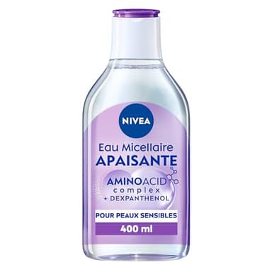 NIVEA MicellAIR SKIN BREATHE Eau Micellaire Peaux Sensibles (1 x 400 ml), démaquillant 3 en 1 sans parfum ni colorant, nettoyant visage, yeux & lèvres