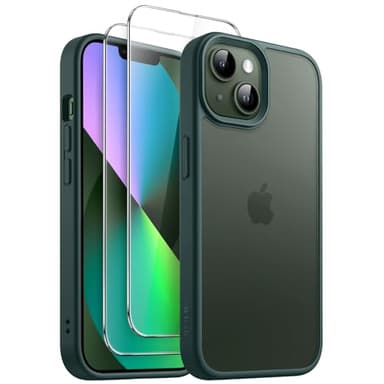 JETech 3 en 1 Coque Mat pour iPhone 13 6,1 Pouces avec Lot de 2 Films de Protection D'écran en Verre Trempé, Étui Housse de Téléphone Antichoc Givrée Translucide (Vert Foncé)