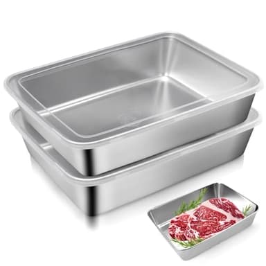 2 Pièces Boite Inox Alimentaire avec Couvercle Grand 2900 ml Acier Inoxydable 304 de Qualité Alimentaire, Boite de Rangement Cuisine RéfrigéRateur,Conservation pour Charcuterie,Saucisses,Panure