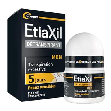 ETIAXIL – Déodorant Détranspirant – Homme - Traitement Transpiration Excessive - Aisselles – MEN Peaux Sensibles - Efficacité 5 jours - 15 ml