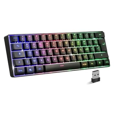 Spirit Of Gamer - Elite K50, Clavier Gamer TKL sans Fil & Bluethooth Rechargeable, Layout Compact 60%, Touches Silencieuses Azerty, Gaming Keybord RGB, Autonomie 300h, Anti-Ghosting, PC/Mac, Noir