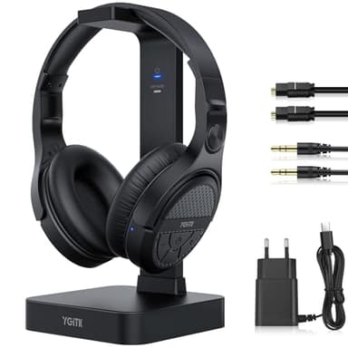 YGiTK Casque TV sans Fil avec 2.4GHz RF Chargement de l'Émetteur Casque Audio sans Fil Casque Hi-FI Écouteurs Casque Supra-auriculaire avec Numérique Optique Port de Sortie AUX/3,5mm/RCA