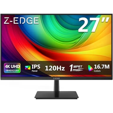 Z-Edge Écran PC 27'' IPS 120Hz, 4K UHD (3840x2120), 1ms, FreeSync, Moniteur Gaming Bureau, Inclinaison Réglable, Couleurs Ultra Réalistes & Cadre Ultra Slim, 2×HDMI & 2×DP, VESA (HDMI Câble Inclus)
