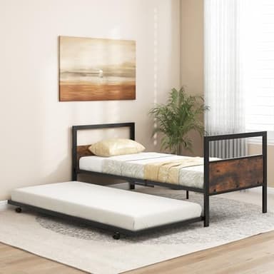 GOPLUS Cadre de Lit Gigogne, Lot de 2 Lit Simple Banquette 90x200CM, Lattes Métalliques, Tête et Pied Peu Encombrant, Pieds Pliants, pour Chambre,Charge 220KG+100KG,204,5 x 97 x 84,5CM