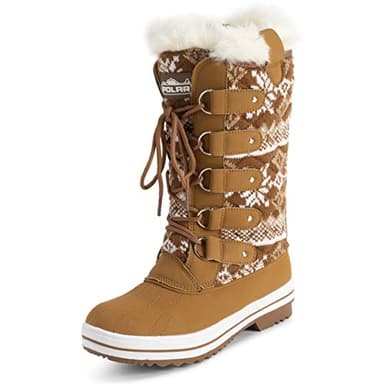 Polar Femmes Matelassée Grand Neige Imperméable L'hiver Fausse Fourrure Semelle En Caoutchouc Bottes - Tan Carde - UK5/EU38 - YC0628
