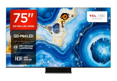 TCL Téléviseur 75QM8B MiniLED 75 Pouces, QLED, 144 Hz, 4K HDR Premium 1300 nits, Google TV, Dolby Atmos, Onkyo, Game Master Pro 2.0