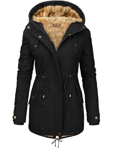 Vancavoo Manteau Femme Hiver Chaud Parkas Blouson Veste Polaire à Capuche Casual Doudoune avec Zippé,Noir,M