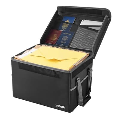 VEVOR Boîte à documents ignifuge 1000 °C, porte-documents anti-feu multicouche portable, compacte et pliable, sac de rangement ignifuge et étanche pour fichiers importants, passeports, pour bureau