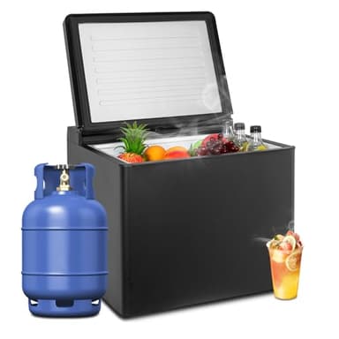 SMETA Frigo Gaz, 40L Frigo Camping Car, Réfrigérateur Trimixte 12V 220V Gaz, 0-10℃, Silencieux Mini Bar, Poignées encastrées, pour Camping Car Caravane Camion, Noir