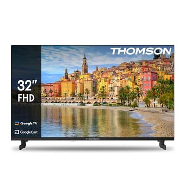 THOMSON 32 Pouces (81 cm) LED Full HD Google Smart TV, Wi-FI, Dolby Vision IQ, Dolby Atmos, HDR10, Bluetooth 5.1, Triple-Tuner (Câble-Satellite-Antenne), HDMI, CI, A Panneau - 32FG2S14